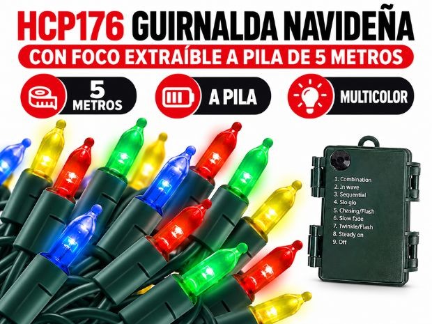 &ua  GUIRNALDAS NAVIDAD LED 5M A PILA HCP176